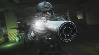 Escape from Tarkov soldier aiming gun silencer at camera