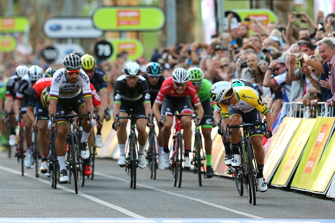 Calm and collected, Caleb Ewan looks over his shoulder to see where his rivals are