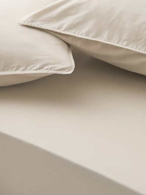 Washed Organic Cotton Double Deep Fitted Sheet, Cashew