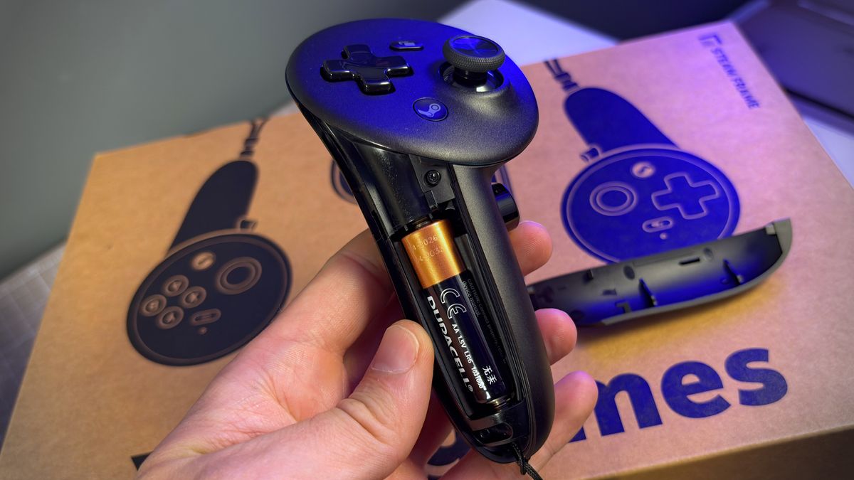 The Steam Frame controller without the battery door.