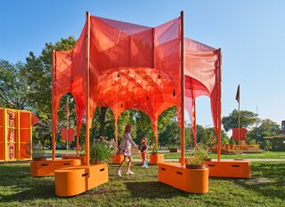 orange pavilion as part of chicago sukkah design festival