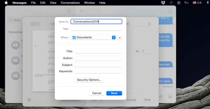 How to save a text from Messages to PDF on macOS