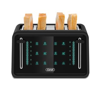 Gevi 4 slice toaster with bread on white background