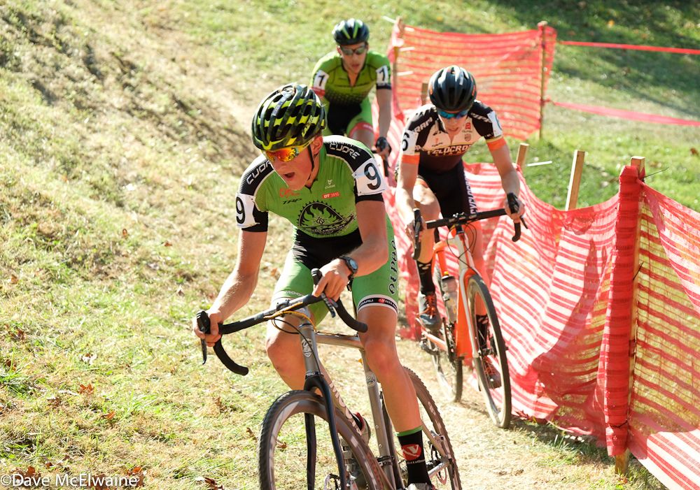Gage Hecht (Alpha Bicycle) with the race lead and less than two laps remaining.