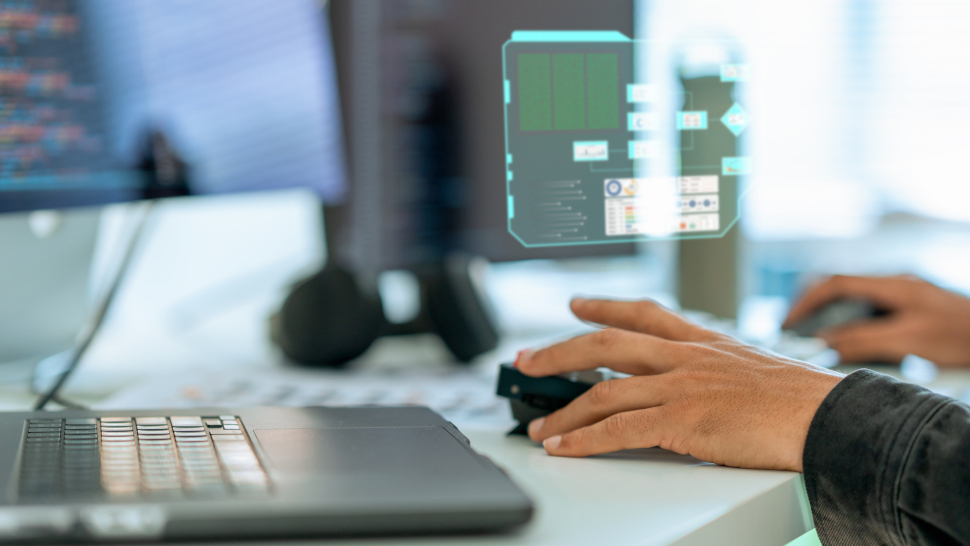 person using an AI PC to code