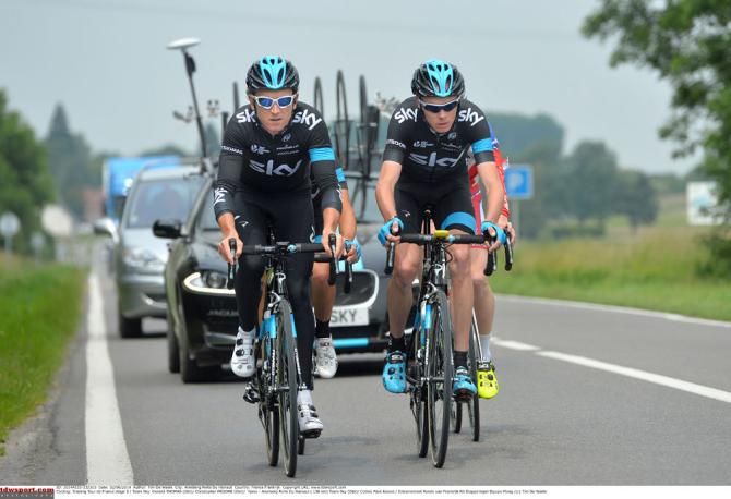 Geraint Thomas and Chris Froome in action
