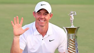 Rory McIlroy with the trophy after finishing top of the 2023 Race To Dubai rankings
