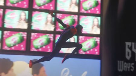 Miles Morales speeding through the air.