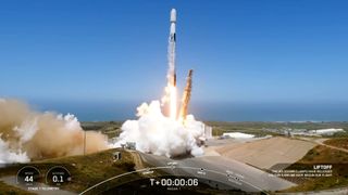 A SpaceX Falcon 9 rocket launches two satellites for the company Maxar from California's Vandenberg Space Force Base on May 2, 2024.