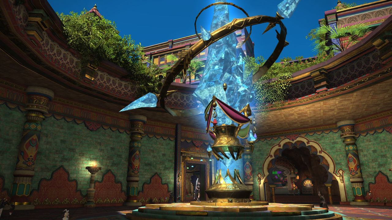 Several images displaying the impact of Final Fantasy 14: Dawntrail's graphics update on older zones.