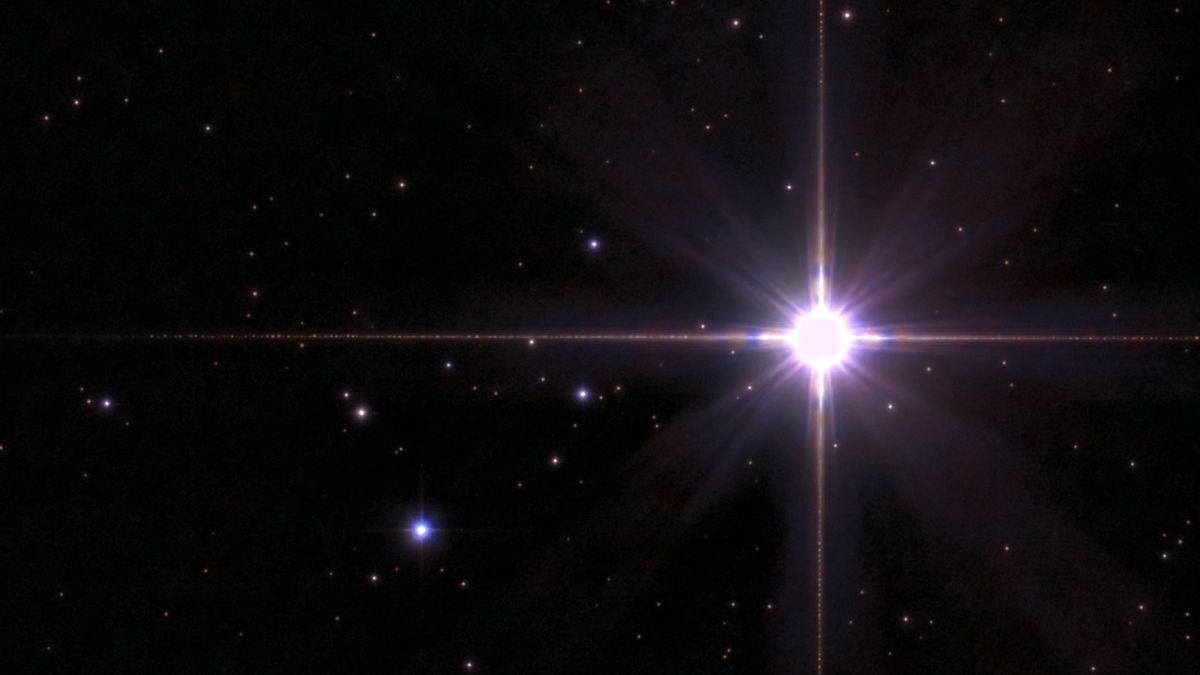 The star Arcturus shining in the starry night sky.
