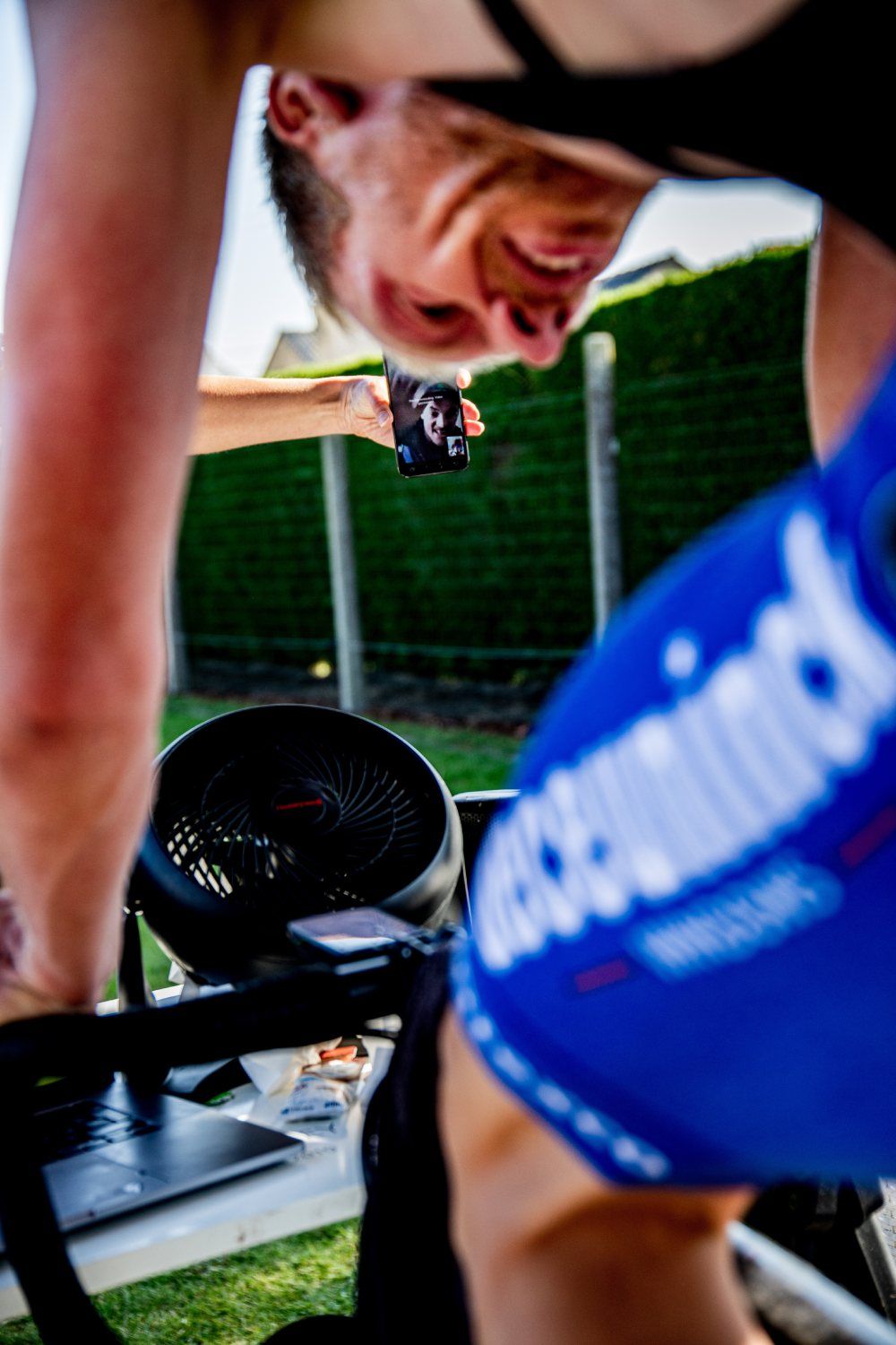 Yves Lampaert offers virtual encouragement for Tim Declercq during the Digital Swiss 5