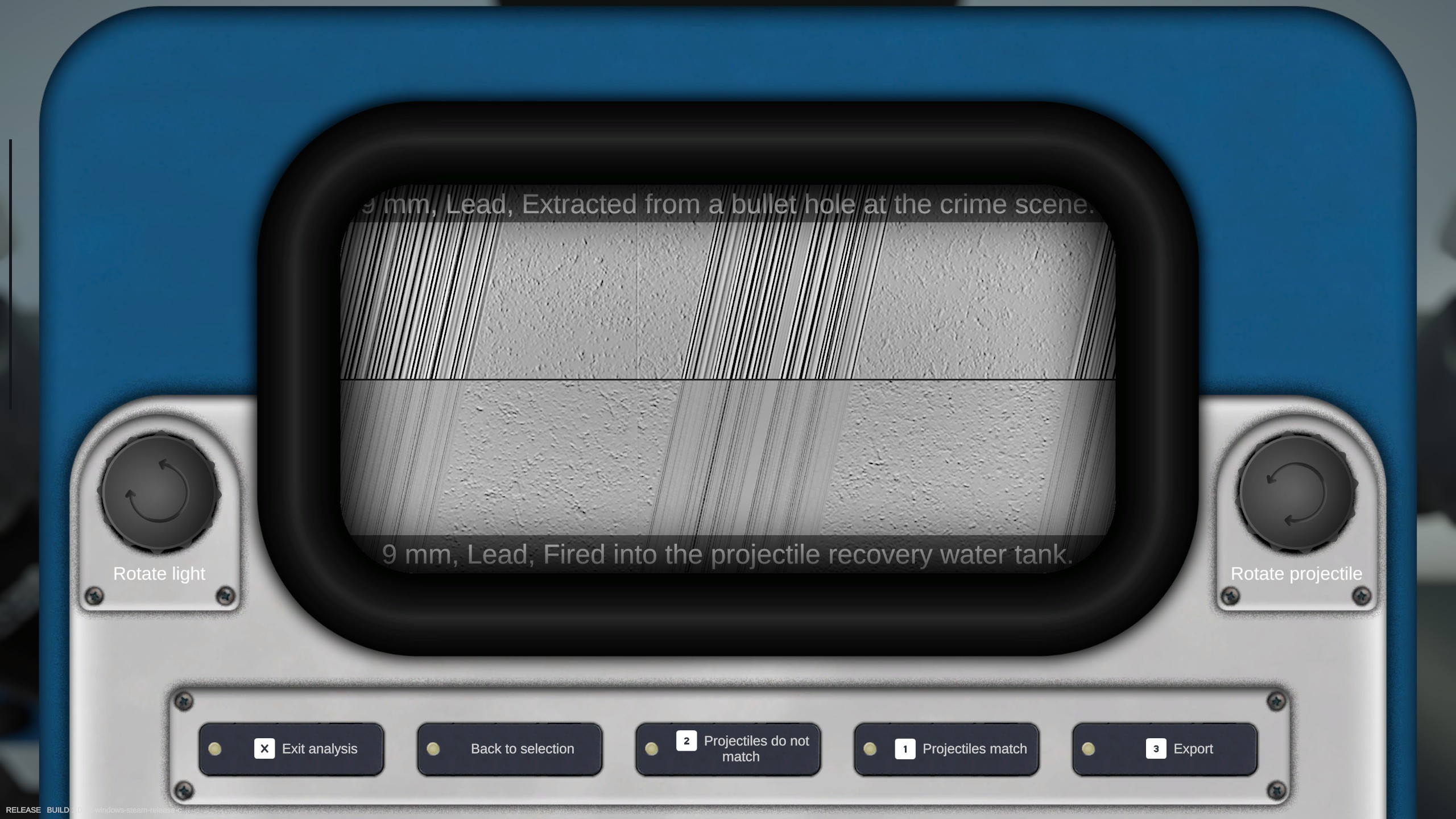 Bullet analysis screen