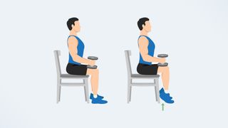 an illo of a man doing a seated calf raise with dumbbells