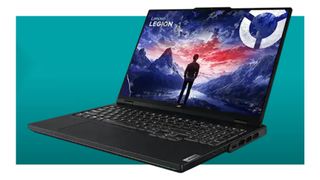 The Lenovo Legion Pro 7i Gen 9 on a teal deals background