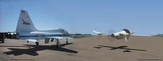 A comparison of AVIATR’s size with that of a NASA T-38N (left).