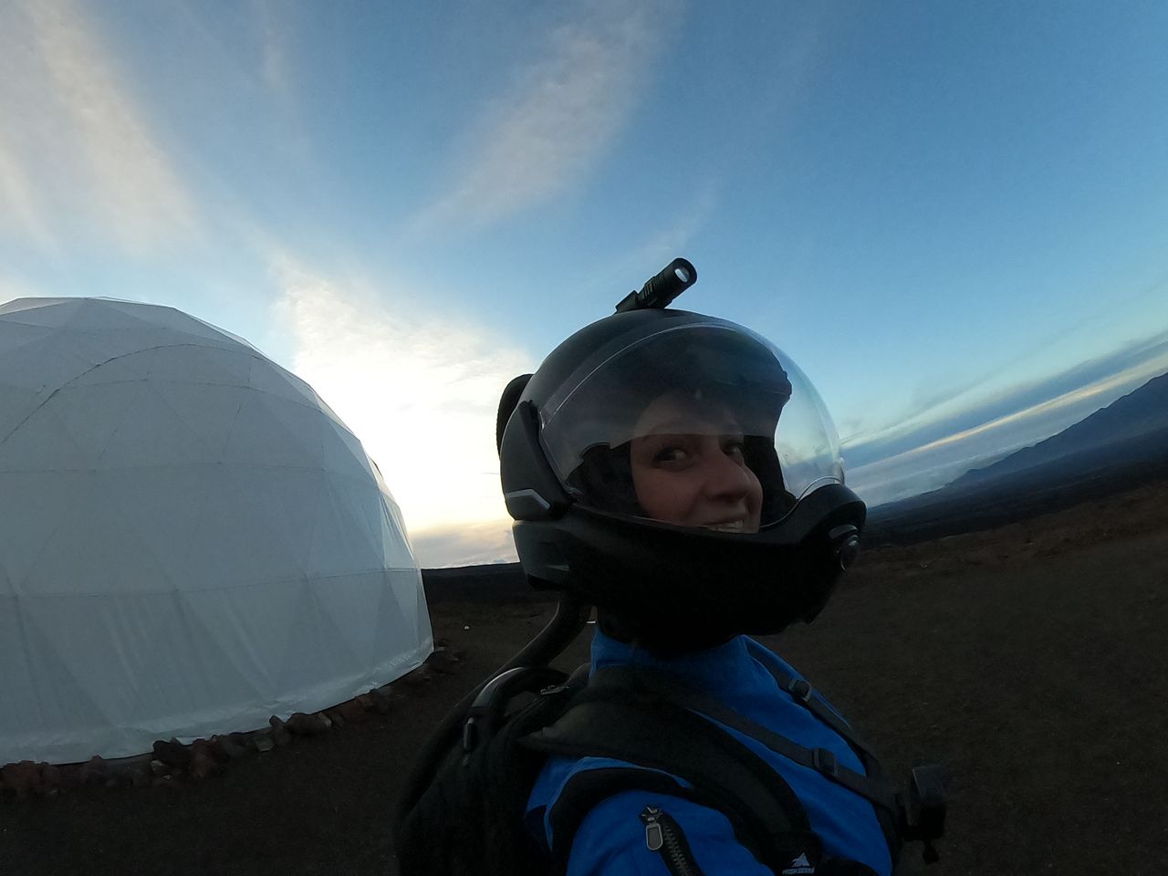 Space.com's Chelsea Gohd takes her first Marswalk with the crew of Sensoria 2 at the HI-SEAS Mars analog habitat in Hawaii on Nov. 5, 2020.