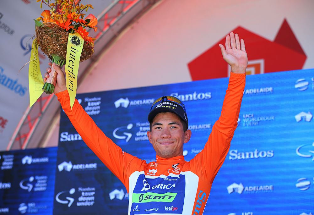 Caleb Ewan in the first Ochre jersey of the 2017 Tour Down Under