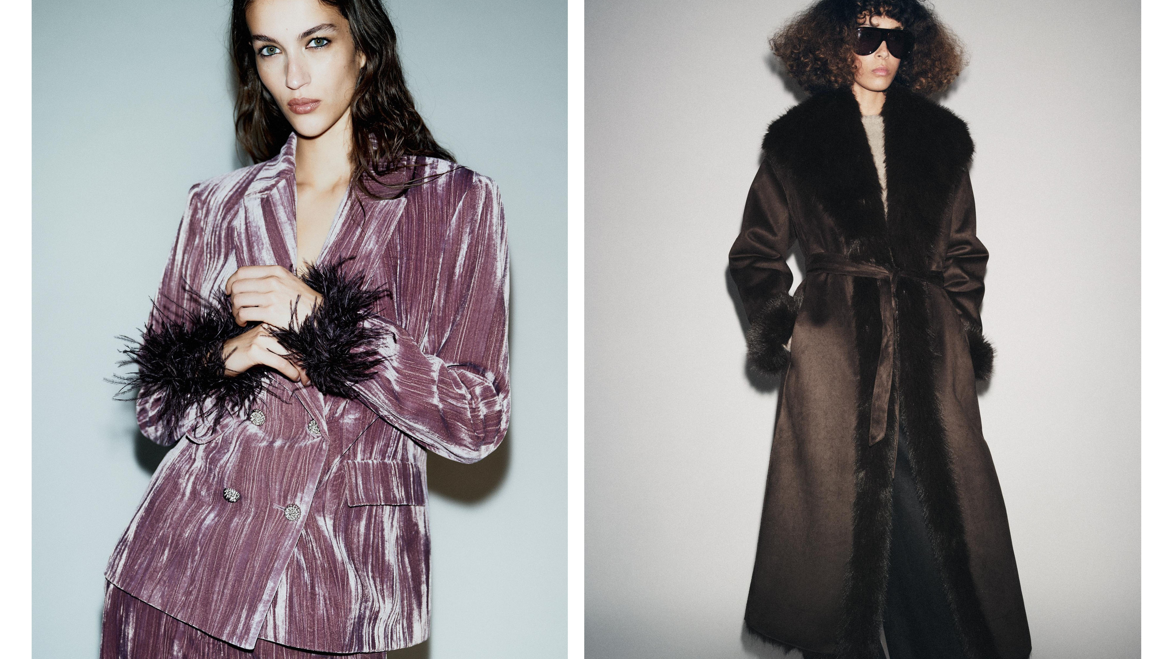 Woman in pink Zara blazer; Woman in dark brown Zara coat.