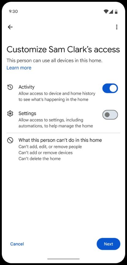 custom Member access controls in Google Home