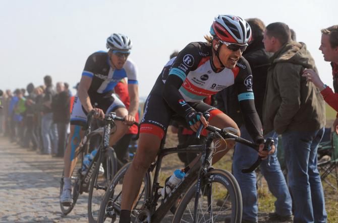 Fabian Cancellara leads Sep Vanmarcke to the Roubaix velodrome. The RadioShack rider would go on to win