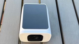 The top of the Eufy SoloCam S40 featuring the solar panel
