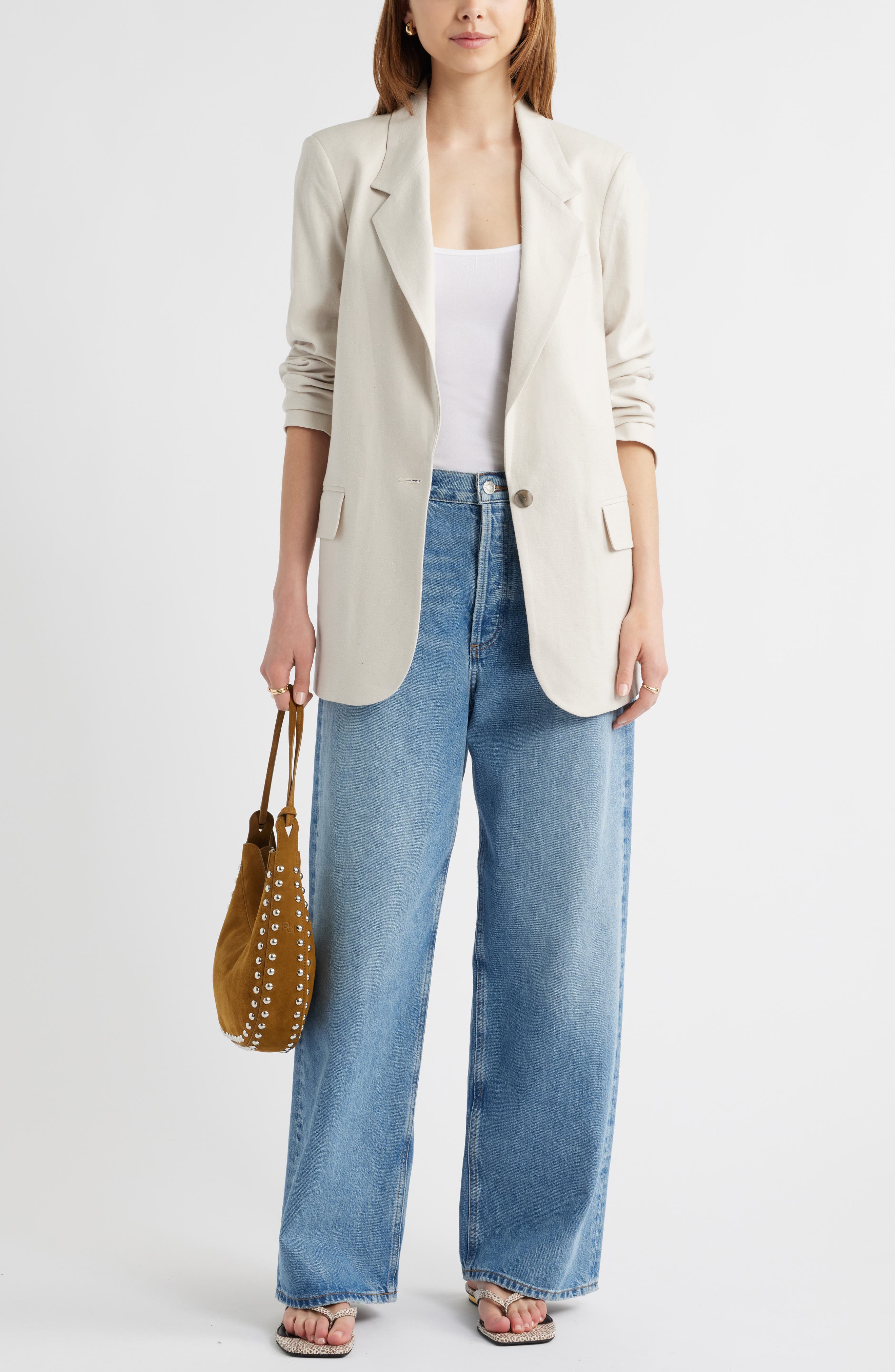 Everyday One-Button Linen Blend Blazer