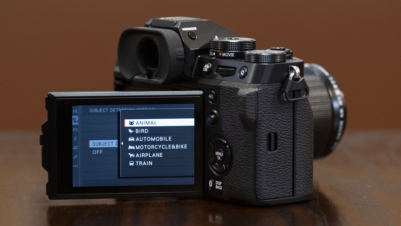 The Fujifilm X-T5 camera sitting on a table