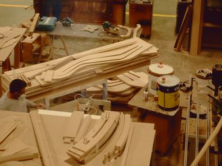 Wood being cut in a factory to recreate Enric Miralles furniture