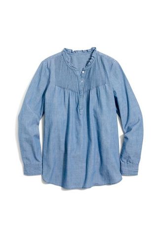 Clothing, Blue, Sleeve, Shirt, Denim, Blouse, Outerwear, Top, Textile, T-shirt,