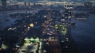 An ariel view of Vice City at night