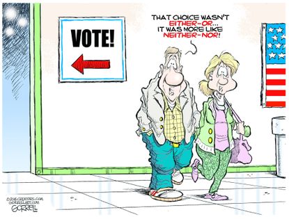 Political cartoon U.S. 2016 election Donald Trump Hillary Clinton voters