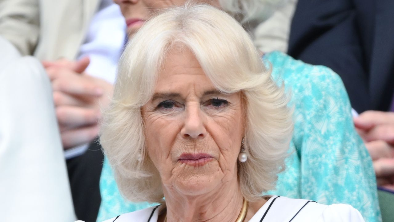 Queen Camilla’s striped Wimbledon dress worn as she attends day ten of the Wimbledon Tennis Championships