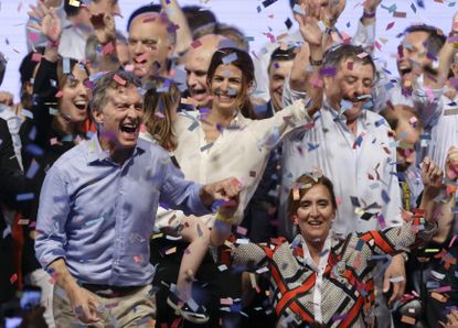 Opposition presidential candidate Mauricio Macri celebrates his win. 