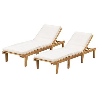 Ariana Set of 2 Acacia Wood Patio Chaise Lounge With Cushion - Teak Finish - Christopher Knight Home