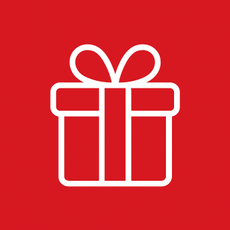 White outline of a wrapped gift on a red background
