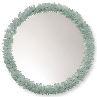 Palecek Seaglass Modern Classic Recycled Glass Round Accent Wall Mirror - Large