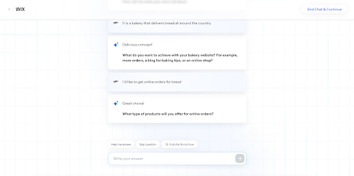Wix AI website builder interface