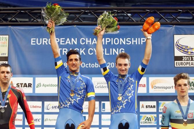 Madison winners Liam Bertazzo and Elia Viviani