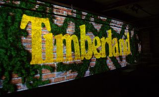 Timberland written on brick wall