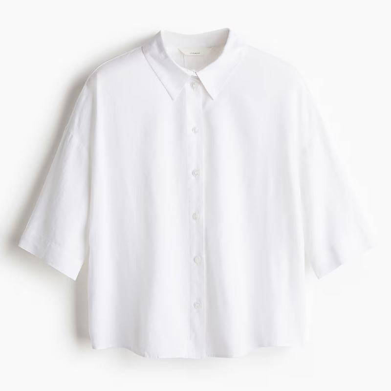white linen short sleeve shirt