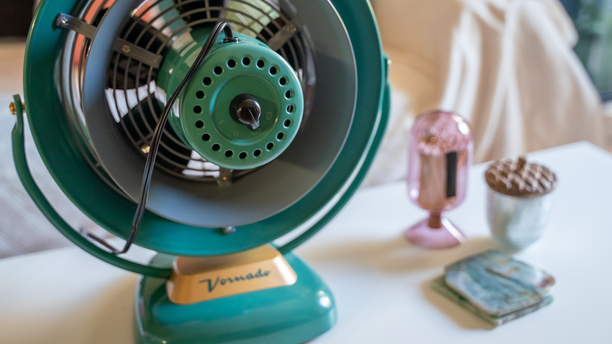 Vornado VFAN Sr. Vintage on a coffee table