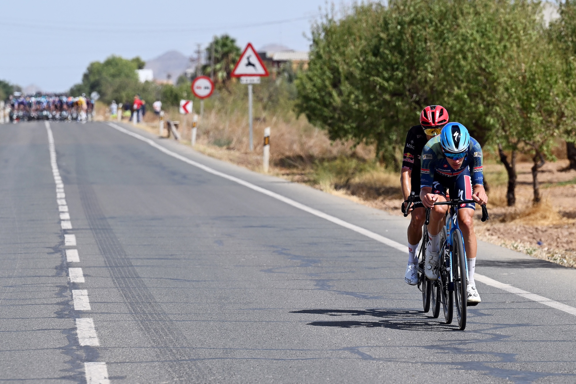 Larry Warbasse of United States and Team Tudor Pro Cycling and Ethan Hayter of Great Britain and Team Soudal Quick-Step compete in the breakaway