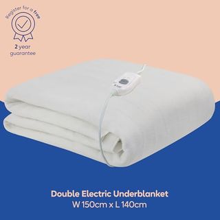 Russell Hobbs Electric Blanket, Heated Double Fitted Underblanket, 3 Heat Settings, Low Energy & Energy Efficient, Machine Washable, 140 X 150 Cm, 90w, White, Rhedb6002, 2 Year Guarantee