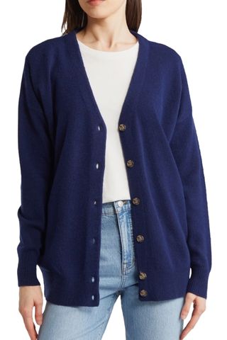 Relaxed V-Neck Wool Blend Cardigan