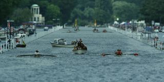 Two rowing teams race at the Henley Royal Regatta