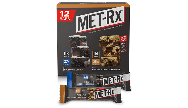 A box of MET-Rx protein bars.