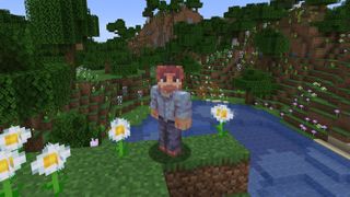 A funny Minecraft skin of Bob Ross with his red hair, beard, and a button down shirt