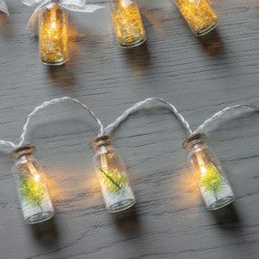 10 Led Amber String Lights With Pine Trees in Jars