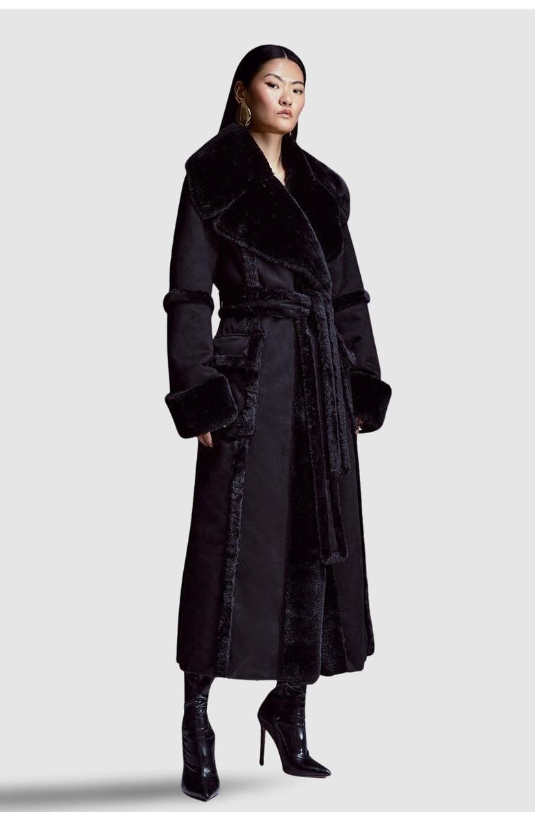 Faux Shearling Belted Maxi Coat